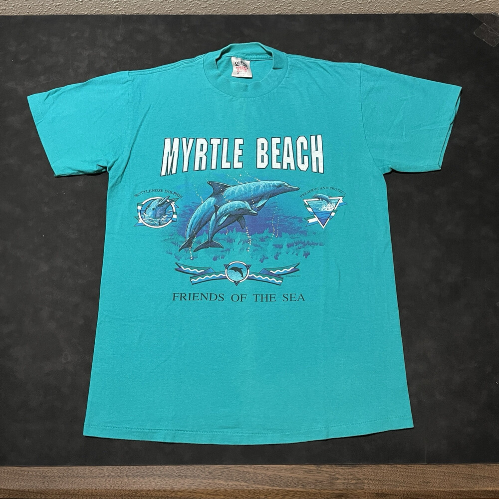 Vintage Surfing Single Stitch Myrtle Beach Shirt Dolphin USA 1980s Ocean Pacific